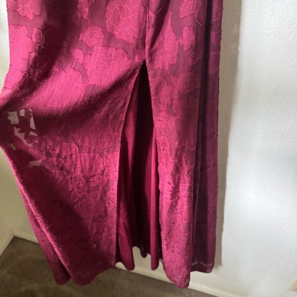 Lulus | Garden of Romance Burgundy Floral Burnout Strapless Maxi Dress - Picture 5 of 8